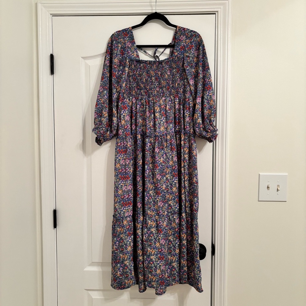 Umgee Blue Multi-Color Floral Midi Dress